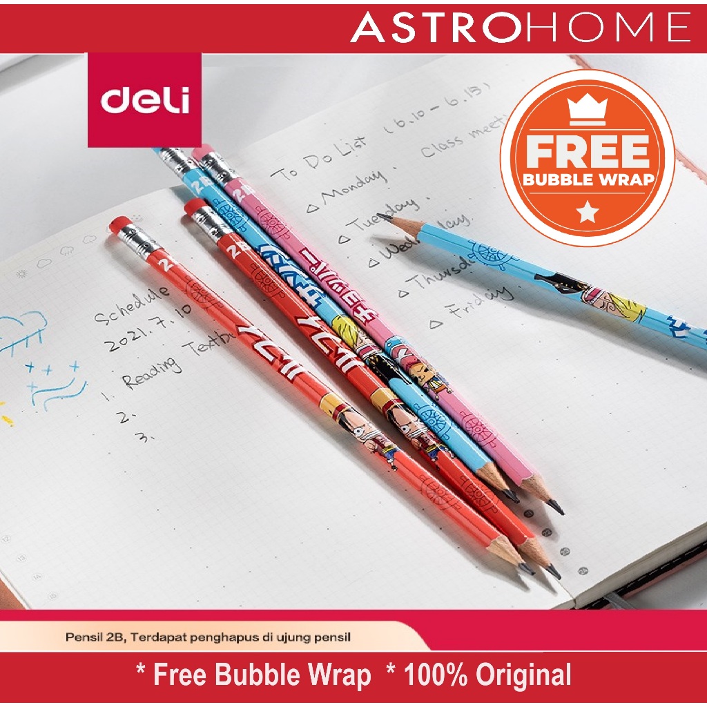 

Pensil Penghapus Kayu Mengambar 2B Deli Graphite Pencil Edisi One Piece 12 Pcs/Box EC021