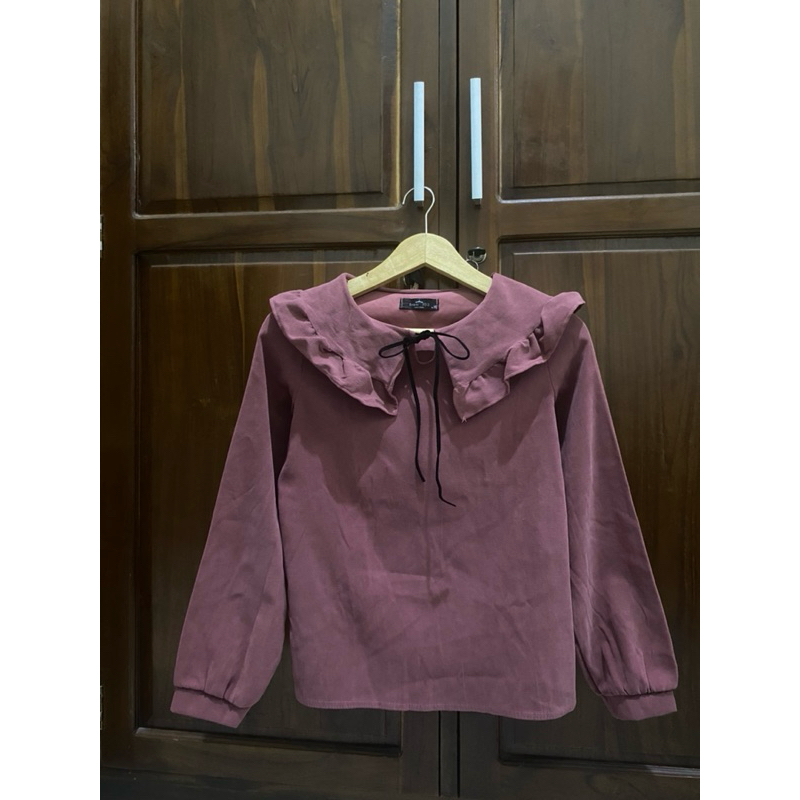 blouse kerah sailor - sailor moon top - atasan kerah korea suede