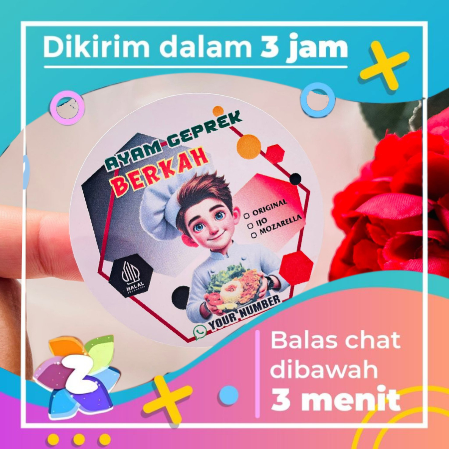 

2-4 Zennida Cetak Stiker Ayam Geprek Goreng Custom Sticker Box Catering Makanan Free Desain Custom