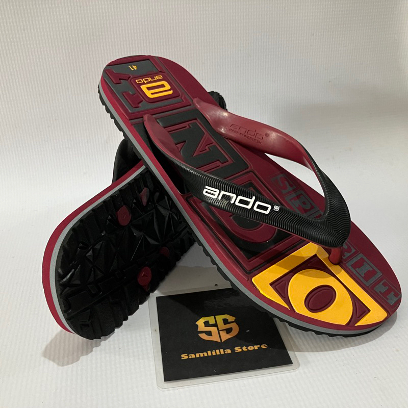 ANDO Torga Sandal Jepit Pria Rubber Anti Slip Terbaru Warna Maroon