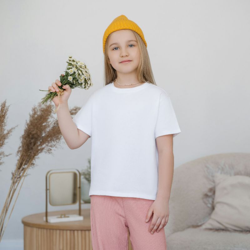 Kaos putih polos anak perempuan 9-14 tahun