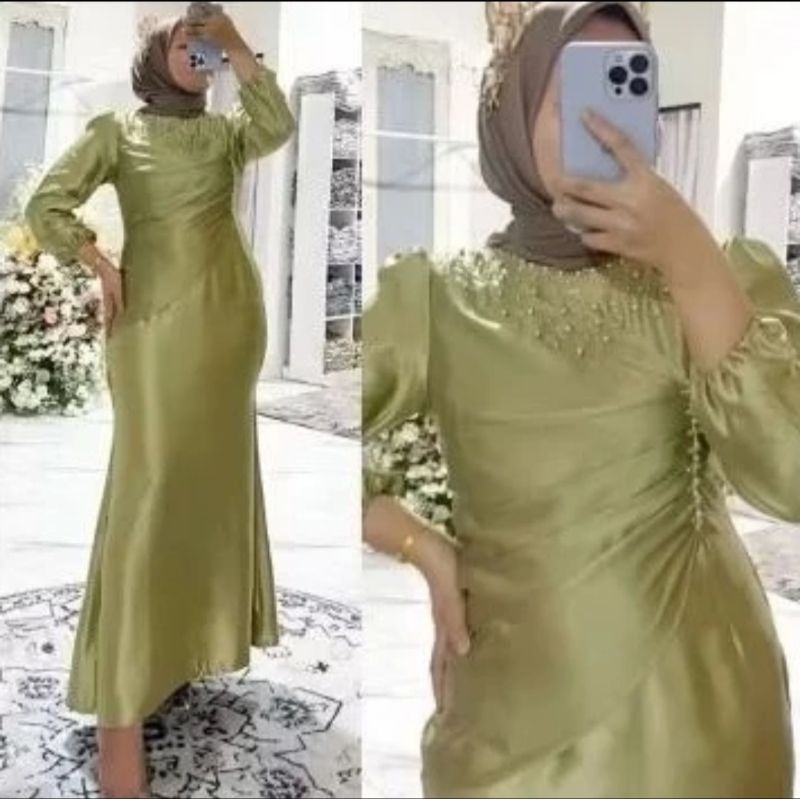 TERMURAH Vina Dress Kondangan Viral | Dress Pesta Bridesmaid | Gamis Satin Model Duyung |  Gaun Kond