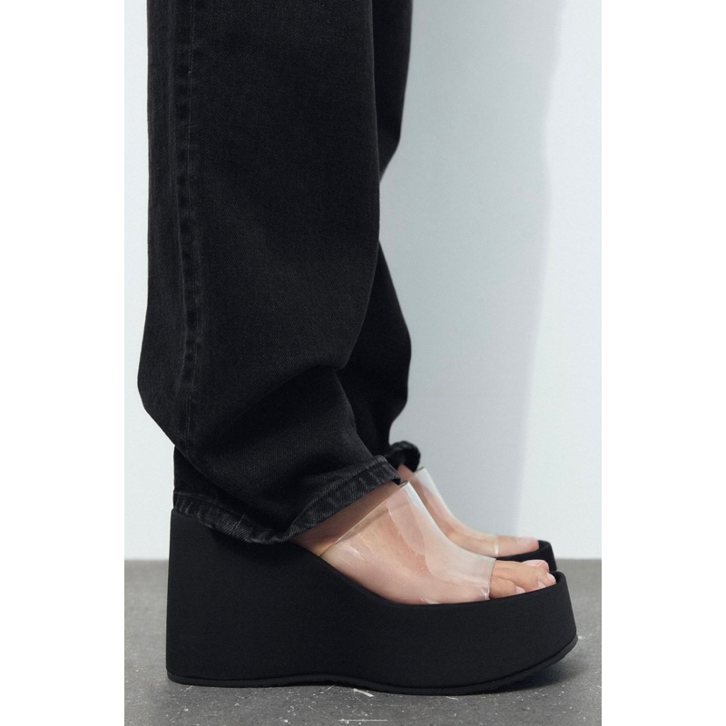 Wedges Zara Sandal Wanita Transparan Hitam