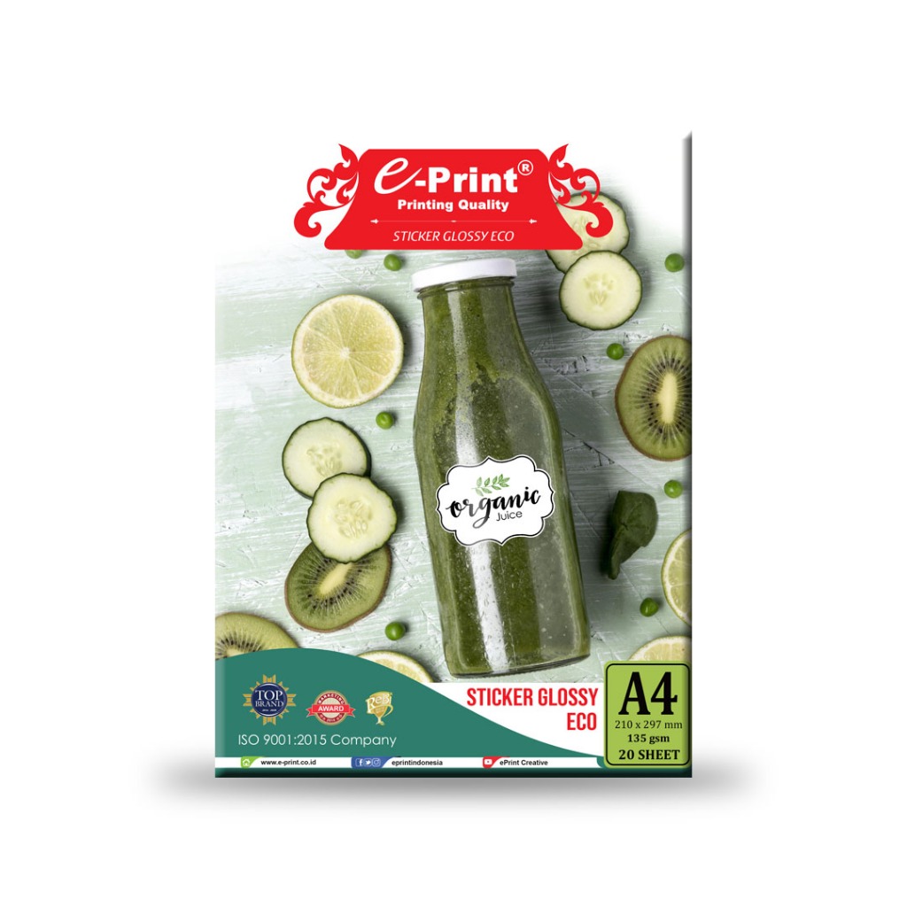 

KERTAS STICKER GLOSSY A4 MURAH ISI 20 PCS (135 GSM - ECO) E-PRINT