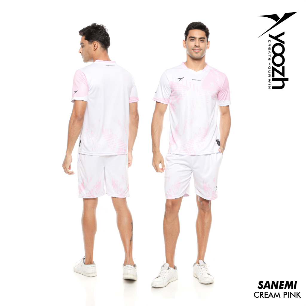 Jersey Yoozh SANEMI CREAM PINK baju badminton celana badminton setelan kaos bulutangkis original