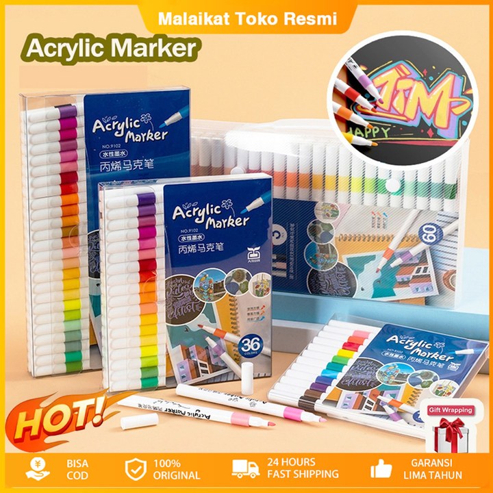 

Acrylic Marker Set Spidol Akrilik DIY Painting Spidol Pastel Pulpen Highlight Drawing Warna / Spidol Acrylic Painter / Menggambar Kreativitas Seni Edukasi Anak 24/36/48/60/80 Colors