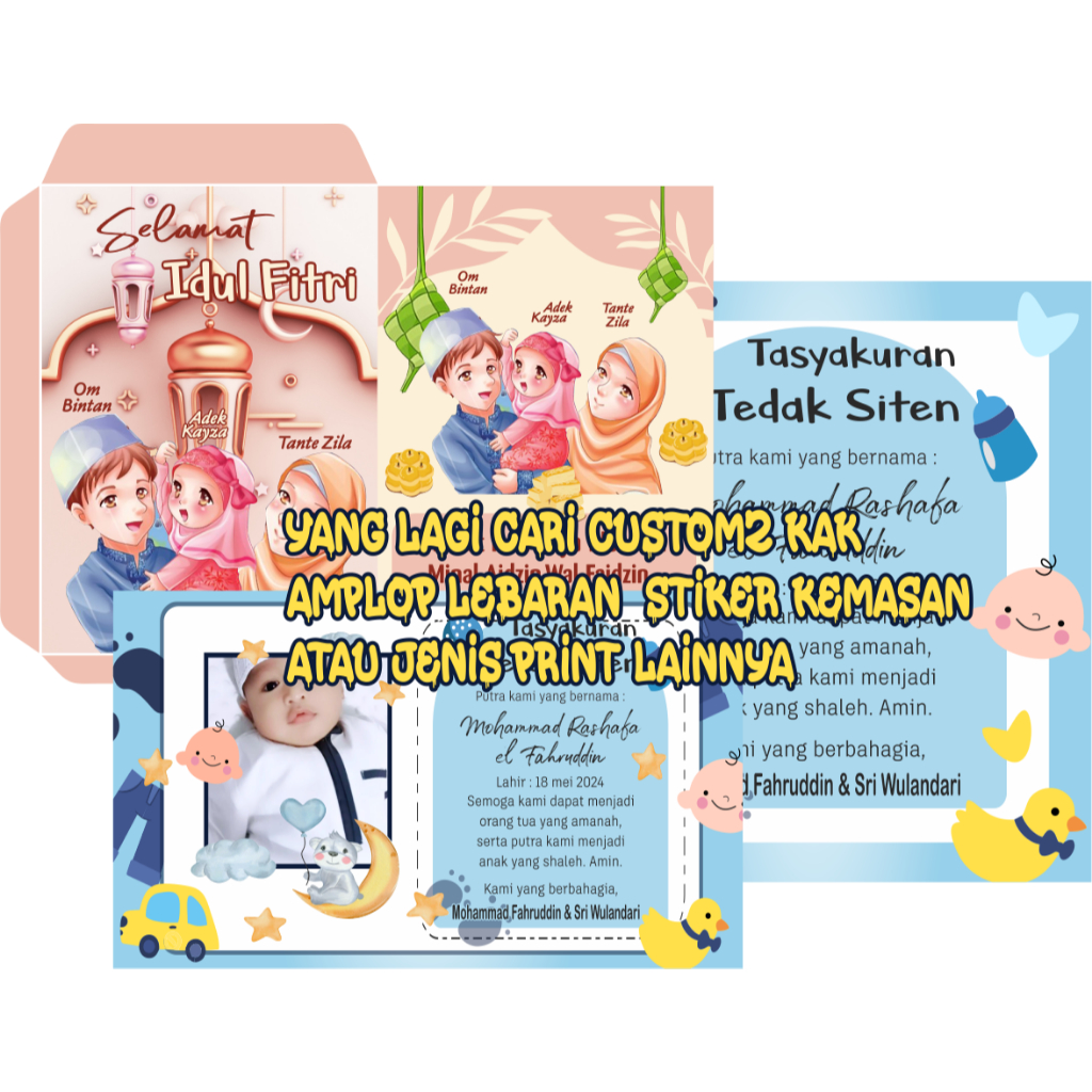 

amplop lebaran custom / stiker kemasan custom /costom lainnya ready