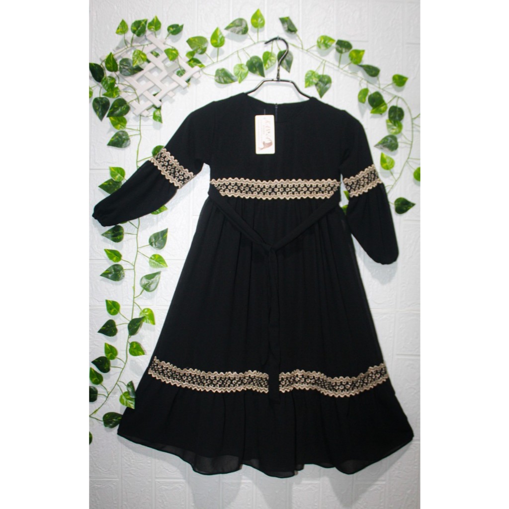 Gamis muslim Anak Ceruti Renda Elegan untuk Usia 3-12 Tahun Model Terbaru - Baju Muslim  Lebaran