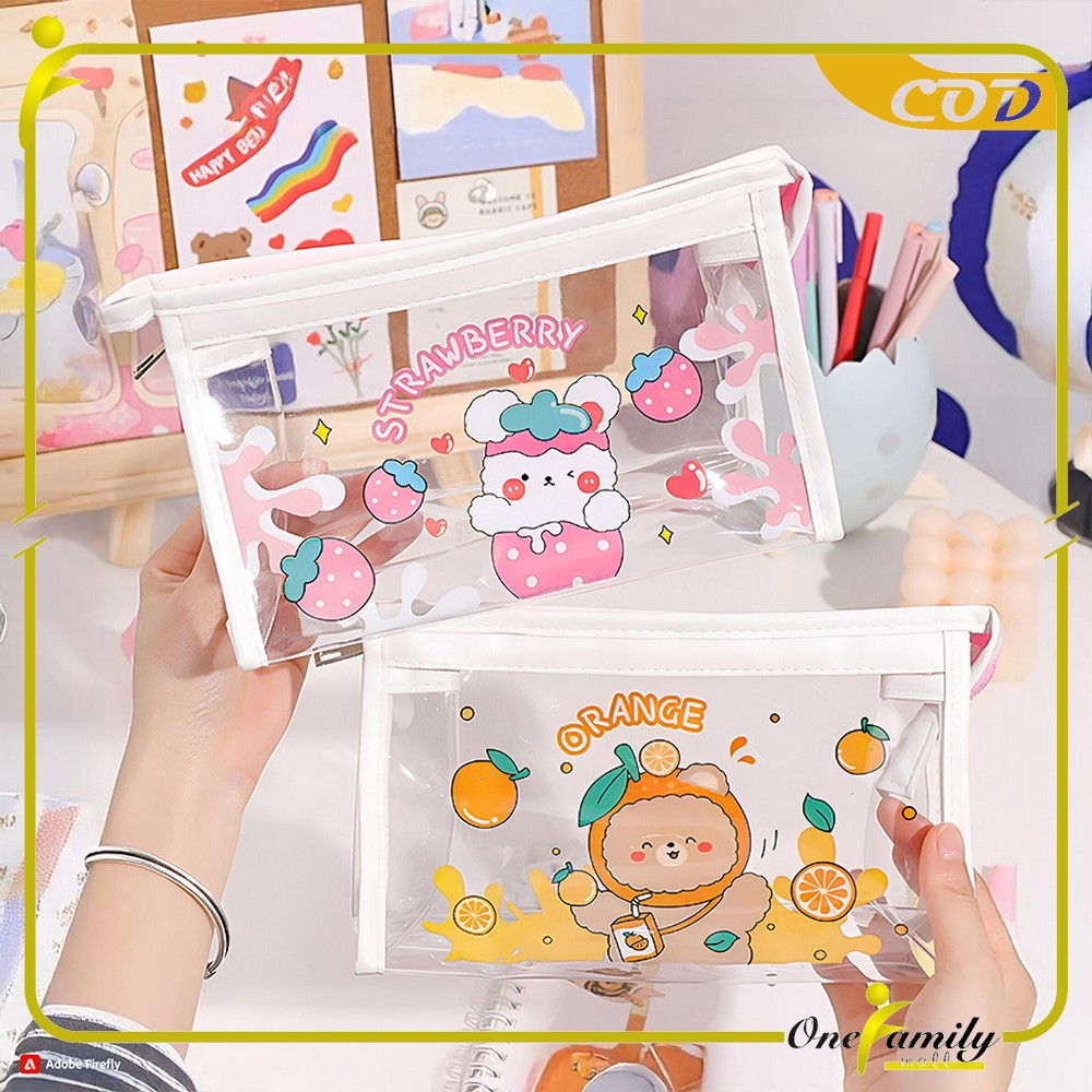 

ONE-A60 Tempat Pensil Transparan Motif Kartun Tas Pouch Kosmetik / Tas Kosmetik Travel Multifungsi Ala Korea Pouch Serbaguna