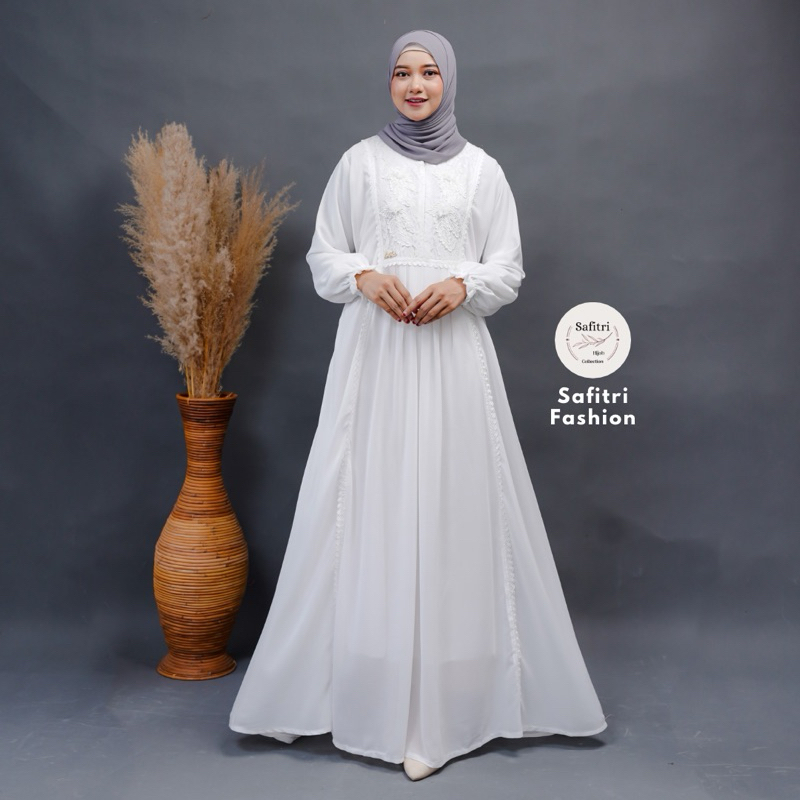 Najwa Dress Gamis Bahan Ceruty Babydol Premium Lembut Dress Atau Gamis Putih Muslimah Mewah Full