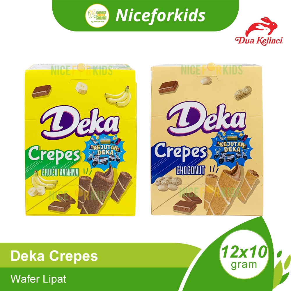 

Deka Crepes Box Isi 12x10 gr / Deka Crepes Choco Banana / Deka Crepes Choconut / Wafer Lipat