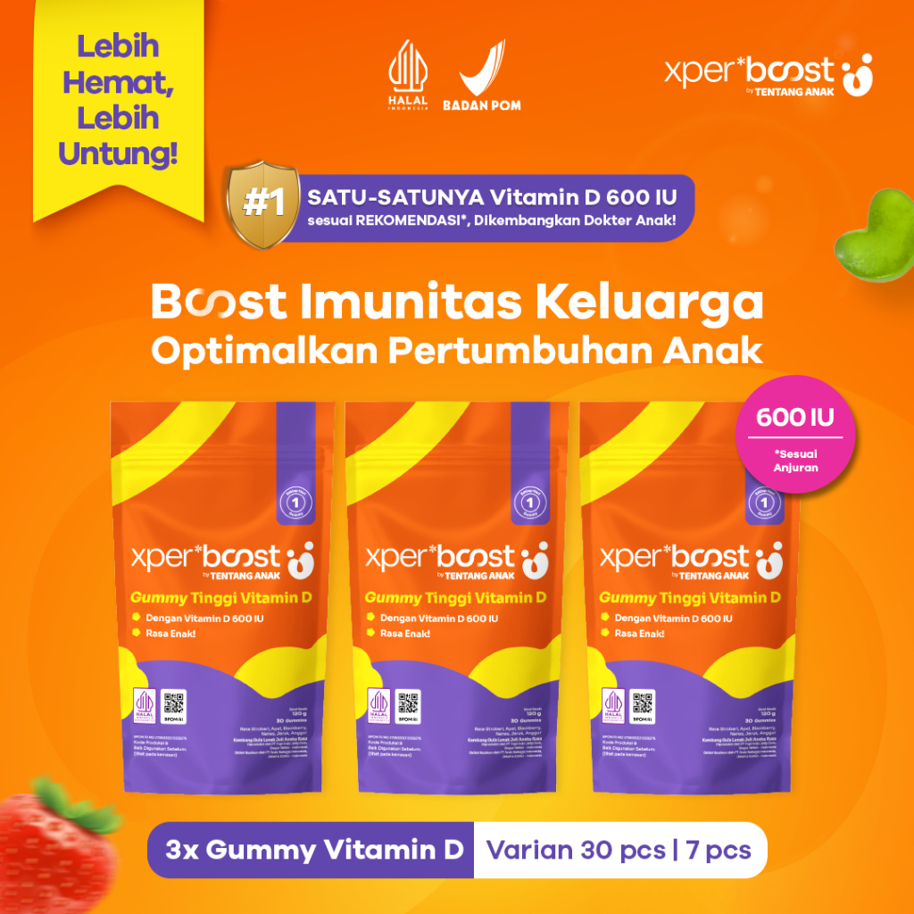 Expert Boost - Bundling 3 Pouch Gummy Vitamin D 600 IU Anak dan Dewasa | Paket 30 Hari | Paket 7 Har