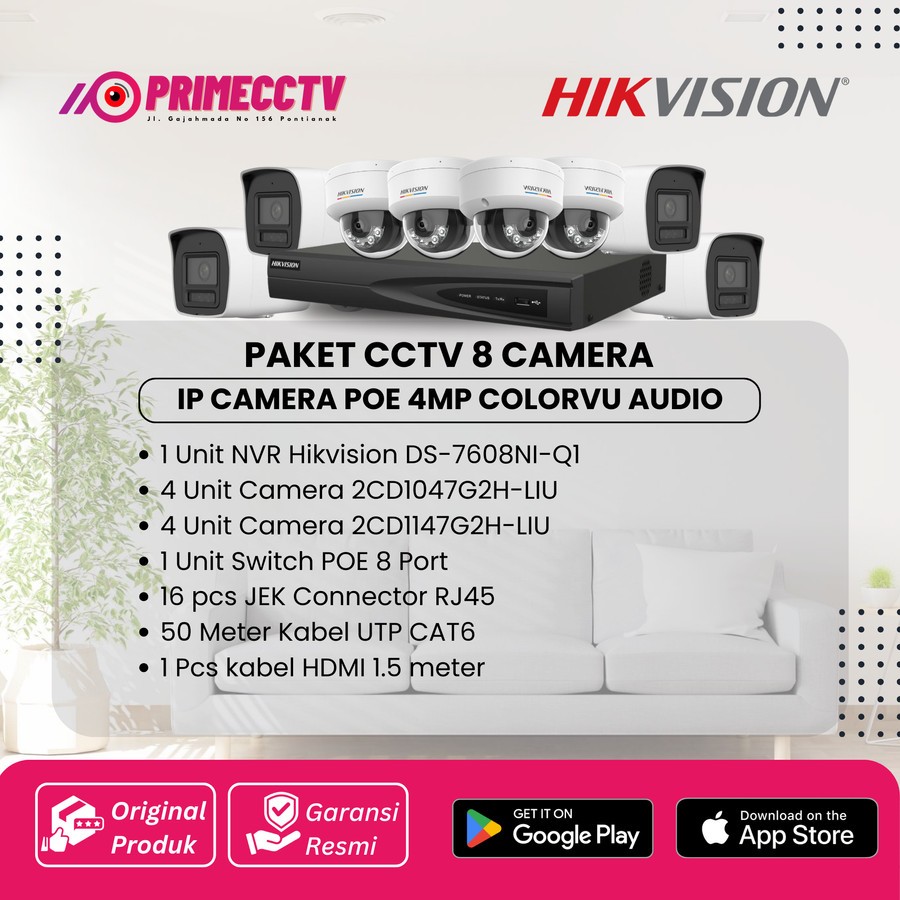 PAKET 8 IP CAMERA HIKVISION 4MP COLORVU AUDIO IP CAMERA POE