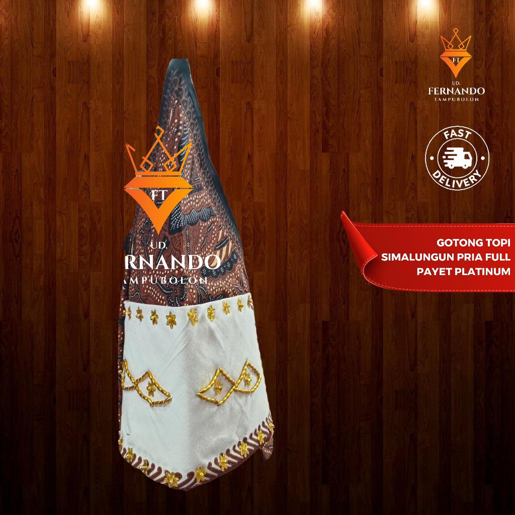 Gotong Topi Simalungun Pria Full Payet Platinum Kain Tenun Asli Tangan Pakaian Tradisional Kondangan