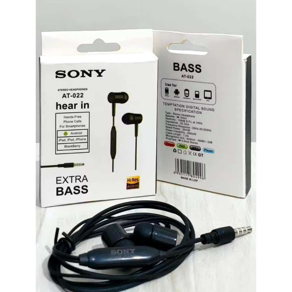HEADSET SONY AT-022 EXTRA BASAS SUARA MANTAB PACK IMPORT