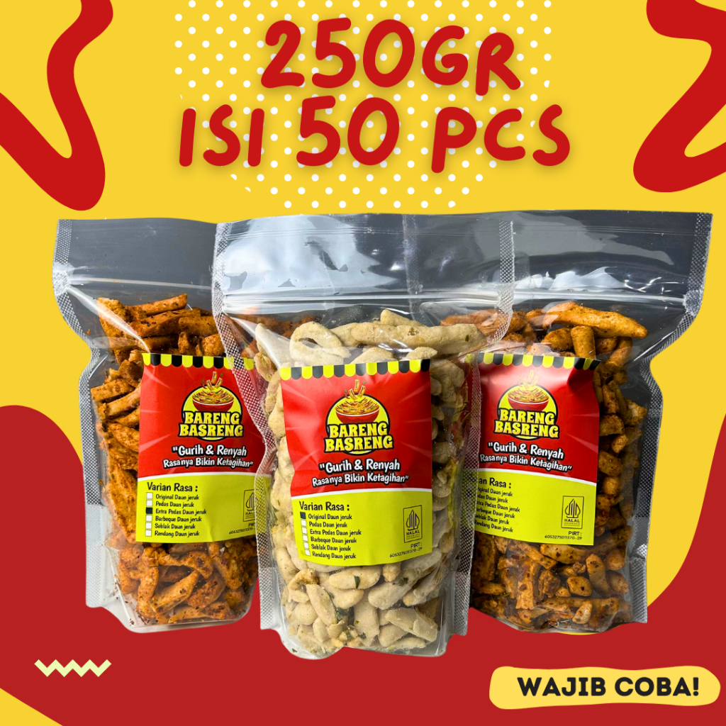 

Paket Usaha basreng Reseller 25O Gram Isi 50 Pak Camilan Jajanan Snack Basreng Pedas Daun jeruk