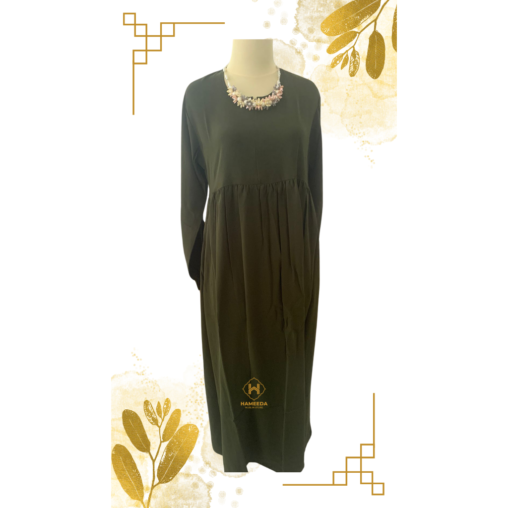 GAMIS DRESS RAYON PREMIUM DISTY POLOS HIJAU ARMY SIZE S