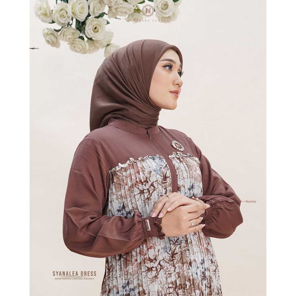 SYANALEA DRESS BY NADHEERA LUXURY || Gamis Rayon Premium babydoll Plisket Motif Bunga