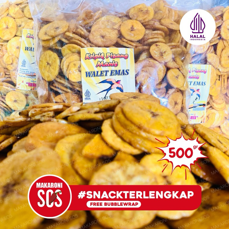 

Pisang Manis 500Gr | 1/2Kg Keripik Pisang Bulat Manis Cap Walet Mas Makaroni Sos
