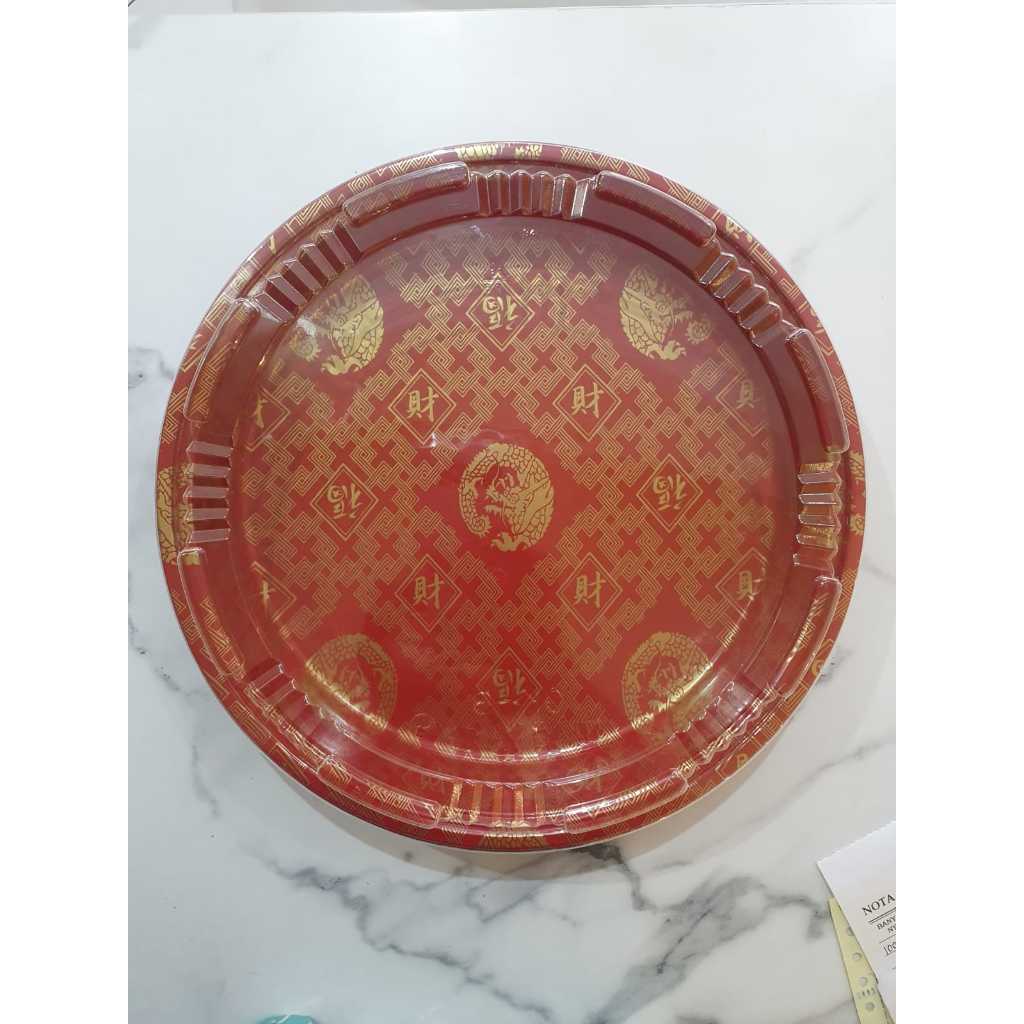 NAMPAN BULAT MERAH MOTIF CHINESE BAHAN MIKA TUTUP TRANSPARAN DIJUAL PER PC
