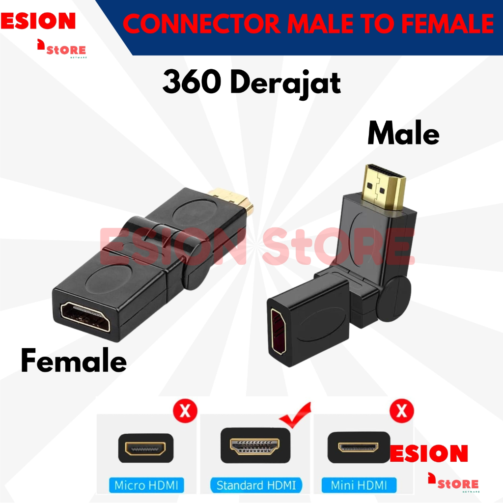 Konektor Hdmi Male to Female 360 Derajat/ konektor HDMI Male To Hdmi Female 360 Degree / 3D Support 