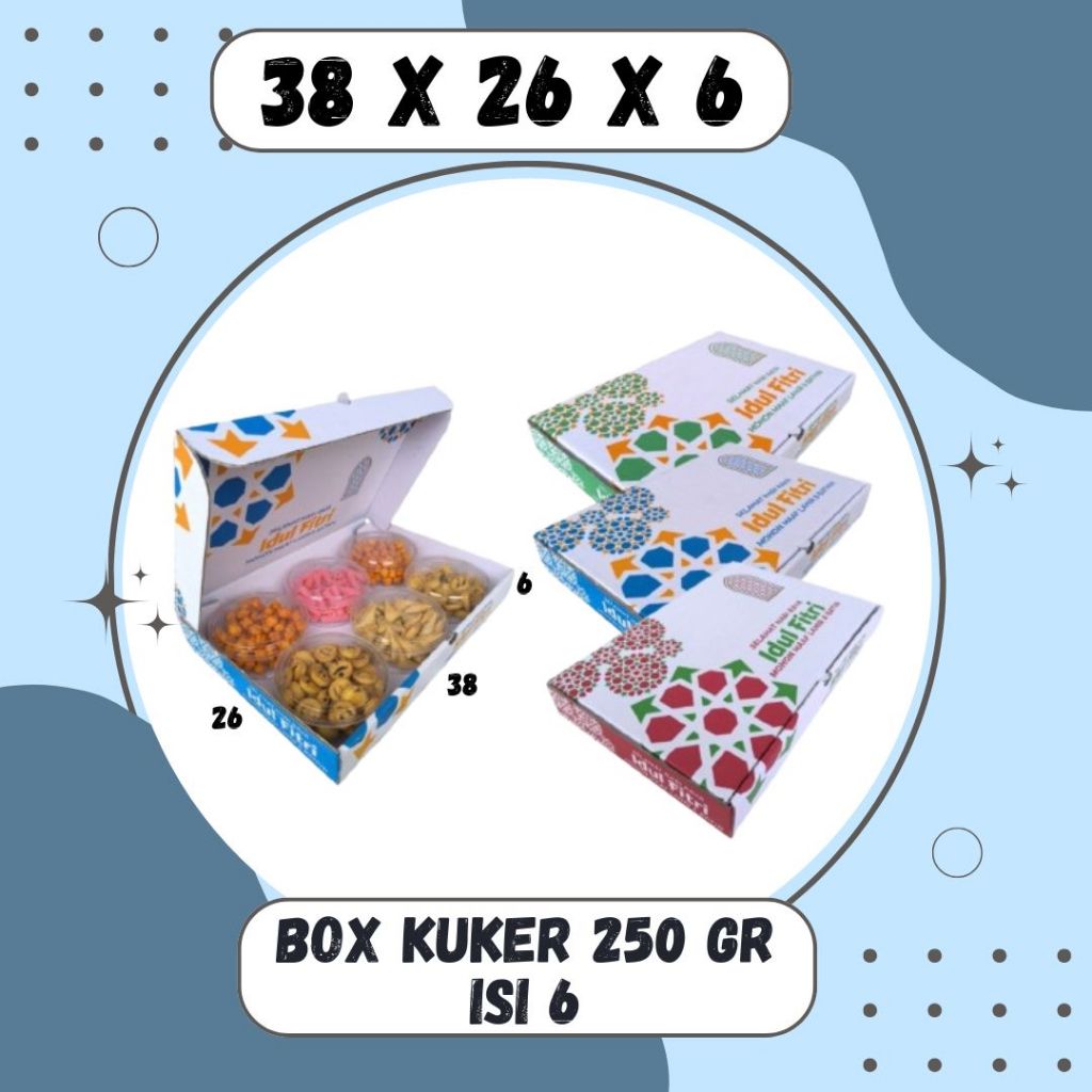 

Kardus Kuker Isi 6 38x26x6 LD Box Ied Mubarok Dus Idul Fitri Lebaran Packing Kotak Kemasan Karton Kue Kering Souvenir