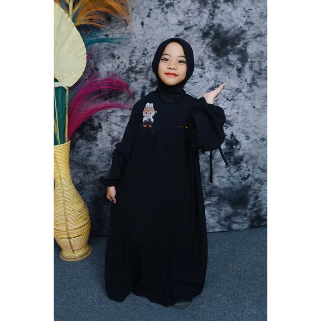 Zia"zia -Gamis anak Labubu Dress Labubu Gamis anak Perempuan Usia 3-12thn Dress Cringkle Airflow to