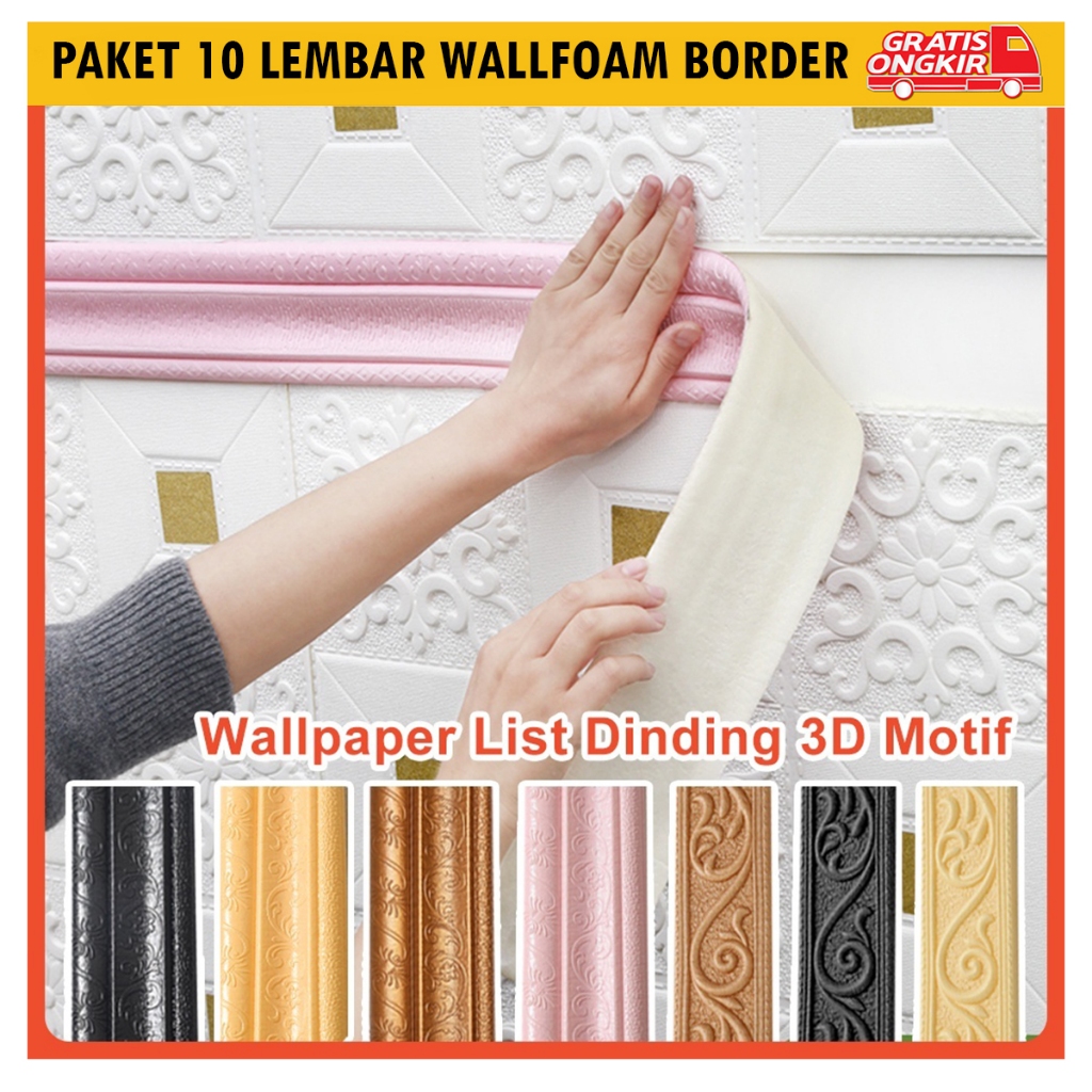 Paket 10 Lembart Wallpaper List Border Foam Stiker List Dinding 3D Wallborder Biru