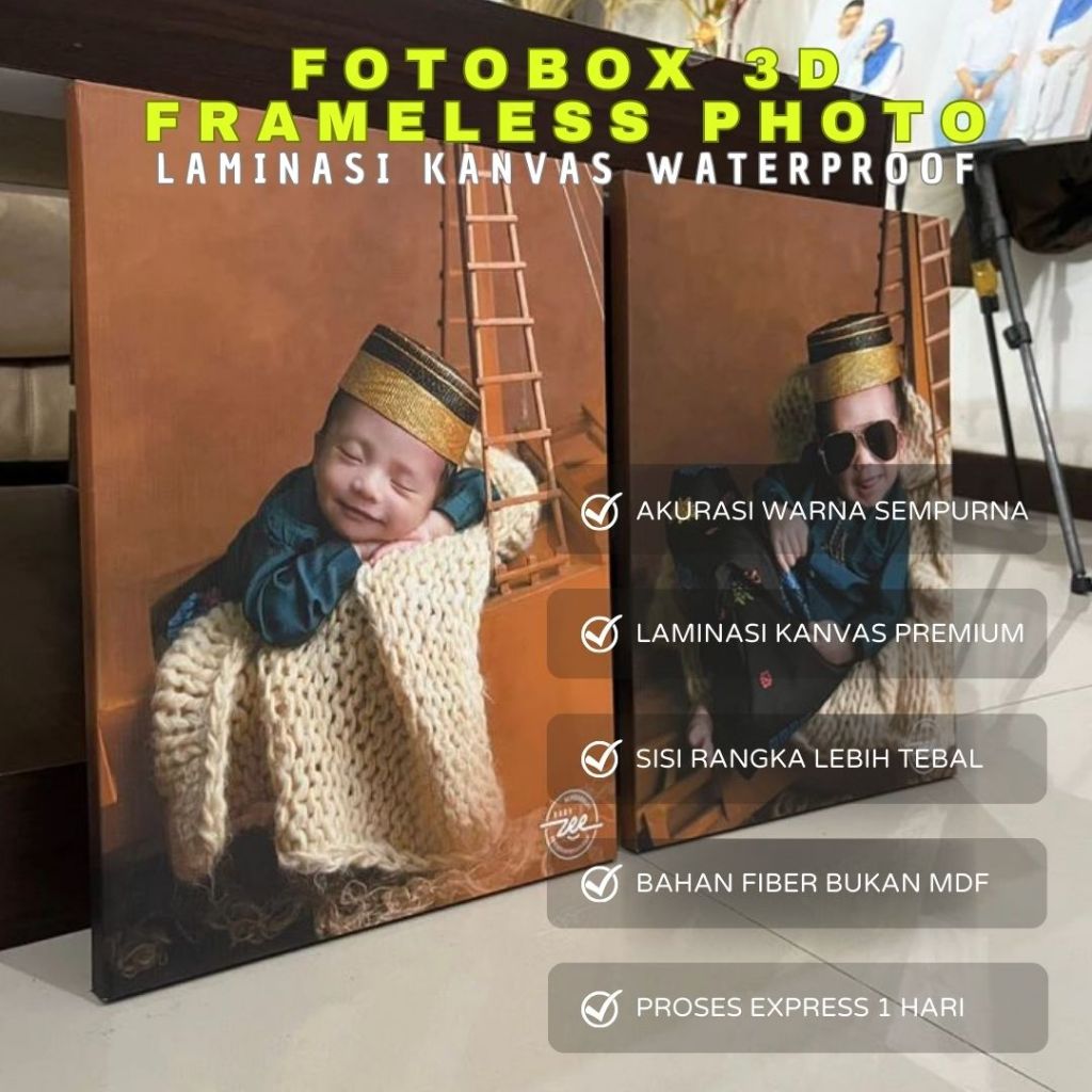FOTO BOX FRAMELESS 3D KANVAS LAMINASI ANTI AIR | FRAME PHOTO MODEL KOTAK 30X30CM