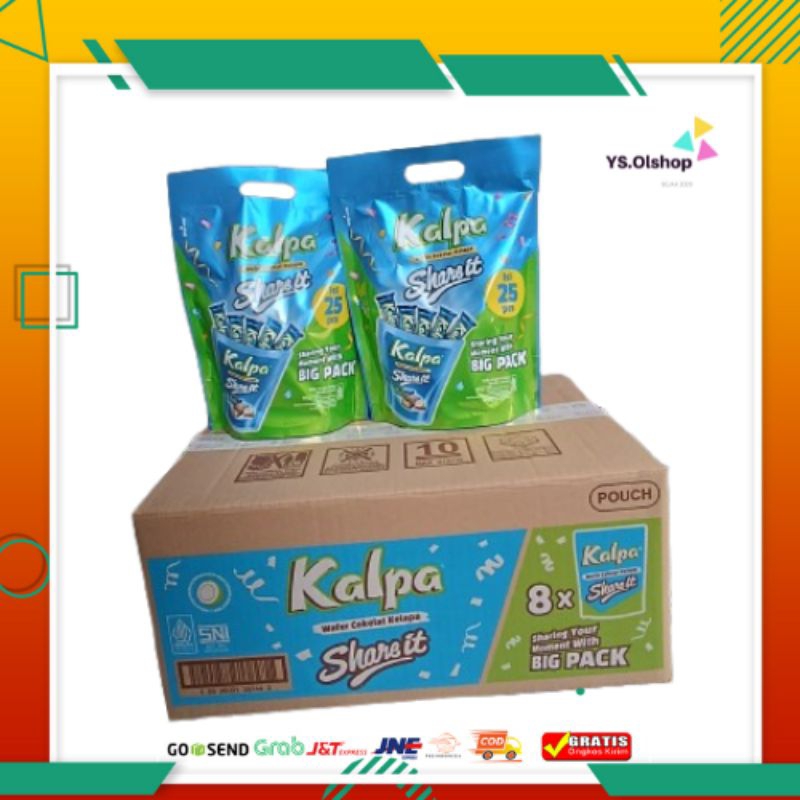 

1 Dus KALPA SHARE IT BIG PACK POUCH Party isi 8 Pouch x 225 Gr wafer dengan kelapa bersalut cokelat