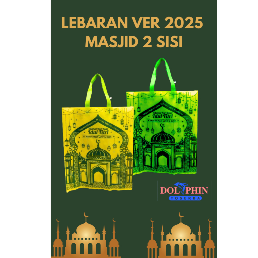 

1 LUSIN -Goodie Bag Handle Lipat Samping UK 30X40X8 & 38X45X8 SPESIAL IDUL FITRI BULAN Sablon 2 Sisi