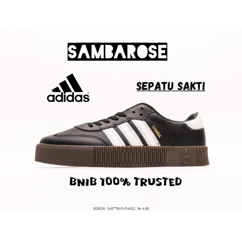 [WEDGES PLATFORM] Sepatu Casual Adidas Sambarose Black White Gum Black Pink B28156 / Adidas Hak Ting