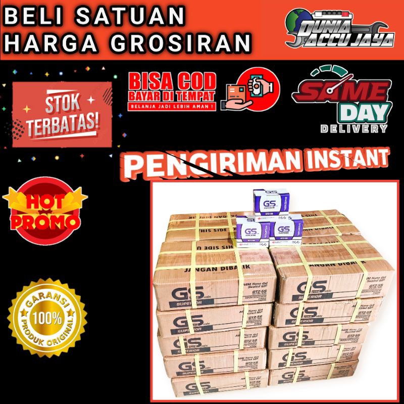 Aki motor kering GROSIR 1 dus isi 10 pcs GS MF Gtz5s garansi 3 bulan 12v 5ah Honda Beat Vario 110 Sc