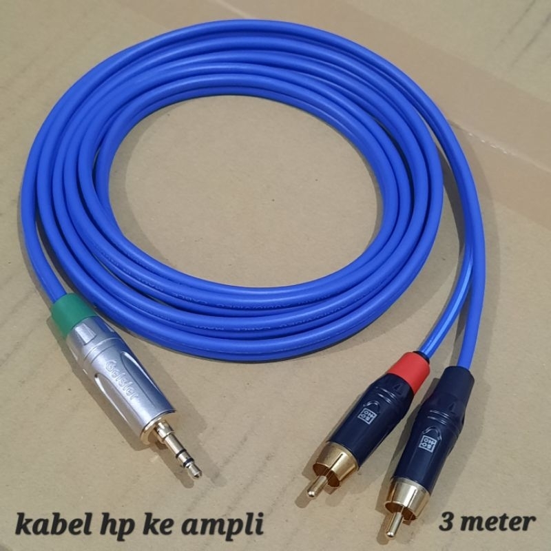 kabel 3 meter hp ke ampli jack trs 3,5 mm to 2 rca gold plate