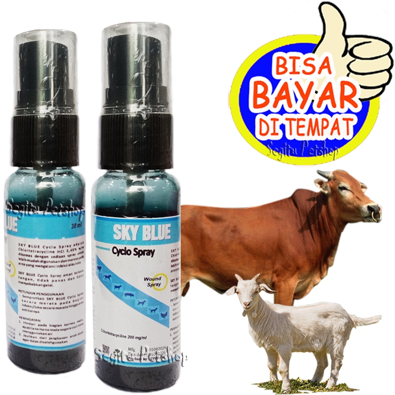 Obat Koreng Hewan ternak Sapi Kambing Anjing Kucing Ayam Basmi Jamur Cacar Sky Blue Spray