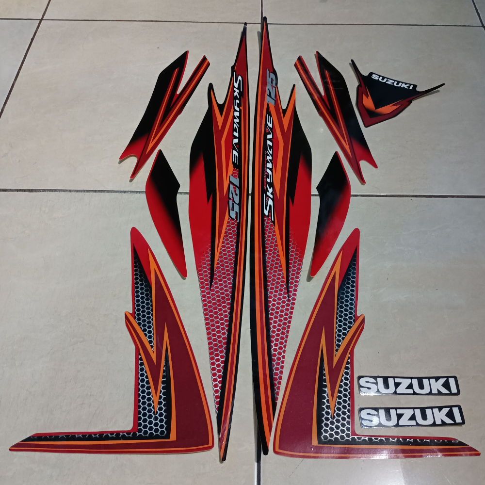 stiker striping suzuki skywave 125 2008 hitam merah lis body standar berkualitas original