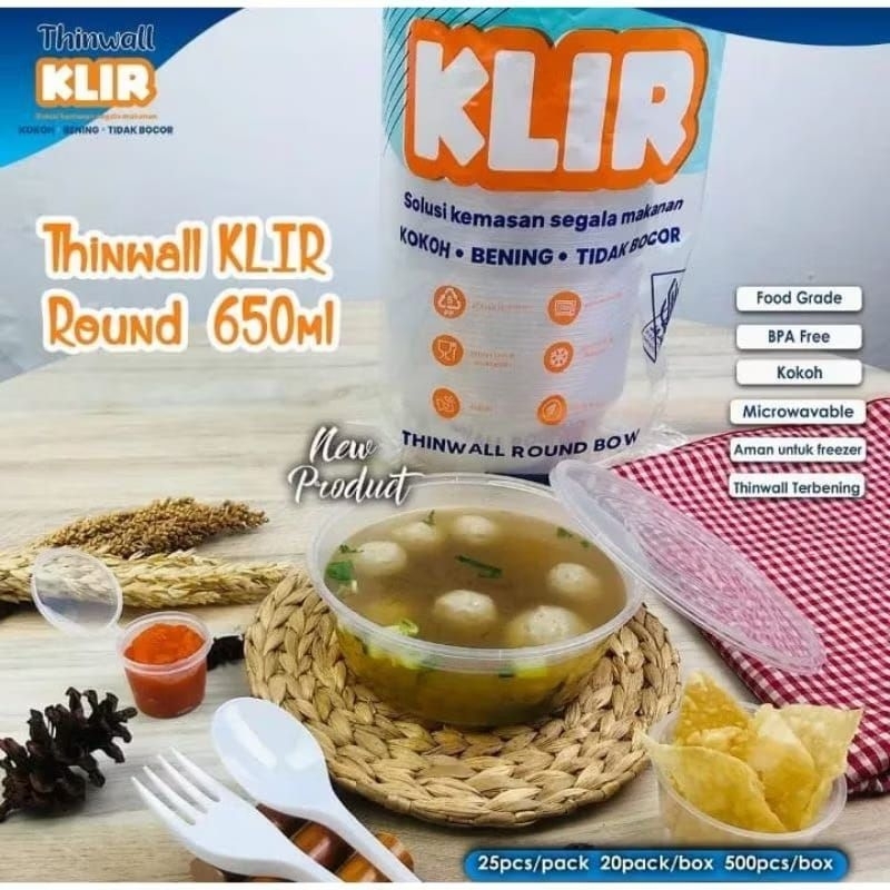 thinwall mangkok plastik 650ml KLIR / cup bulat round bowl isi 25pcs