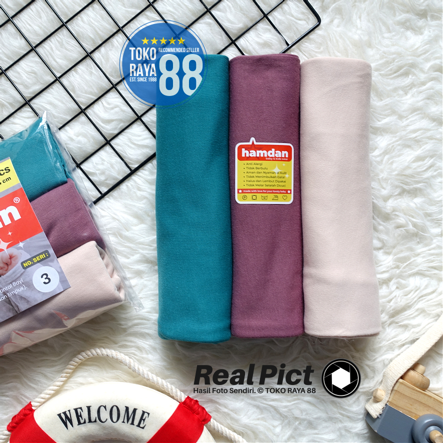 Toko Raya 88, 3 Pcs Bedong Bayi Polos Jumbo 115 X 90 Cm Hamdan No. Seri 3, Swaddle Pod, Lbd