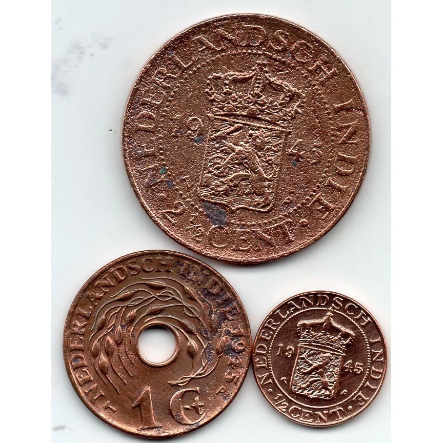 Koleksi Koin Jaman Belanda Set 3 keping 1/2 Cent 1 Cent Dan 2-1/2 Cent Asli Ready Sudah Dibersihkan