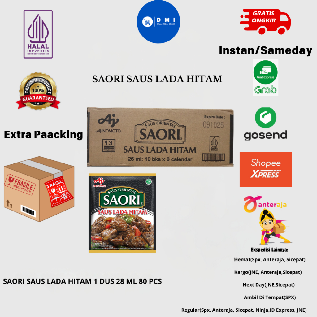 

SAORI Saus Lada Hitam 1 Dus Oriental Blackpepper Sachet 26ml