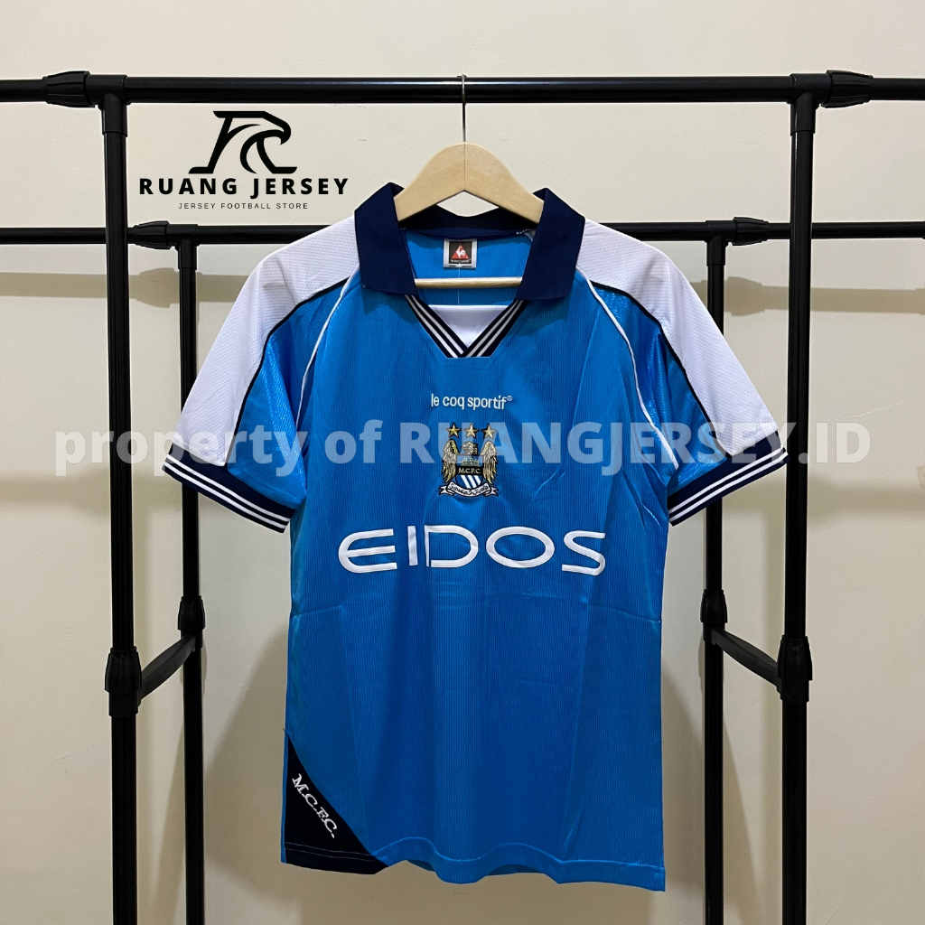 Jersey Sepak Bola Retro Classic Menchester City Home 1999/2001 Baju Sepak Bola Pria Dewasa