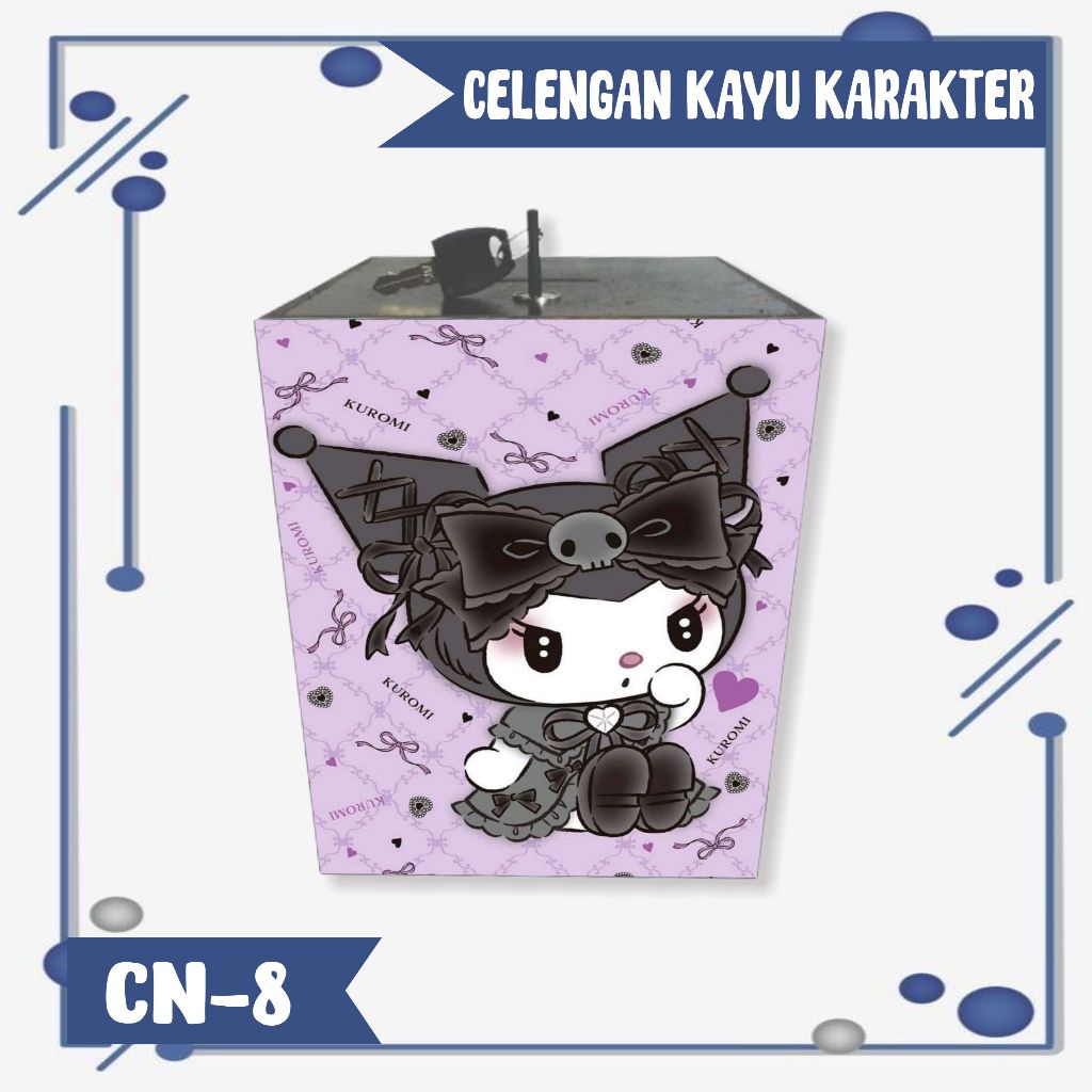 CELENGAN KUROMI KARAKTER LUCU/ KOTAK TABUNGAN KAYU GEMBOK KUNCI UNIK