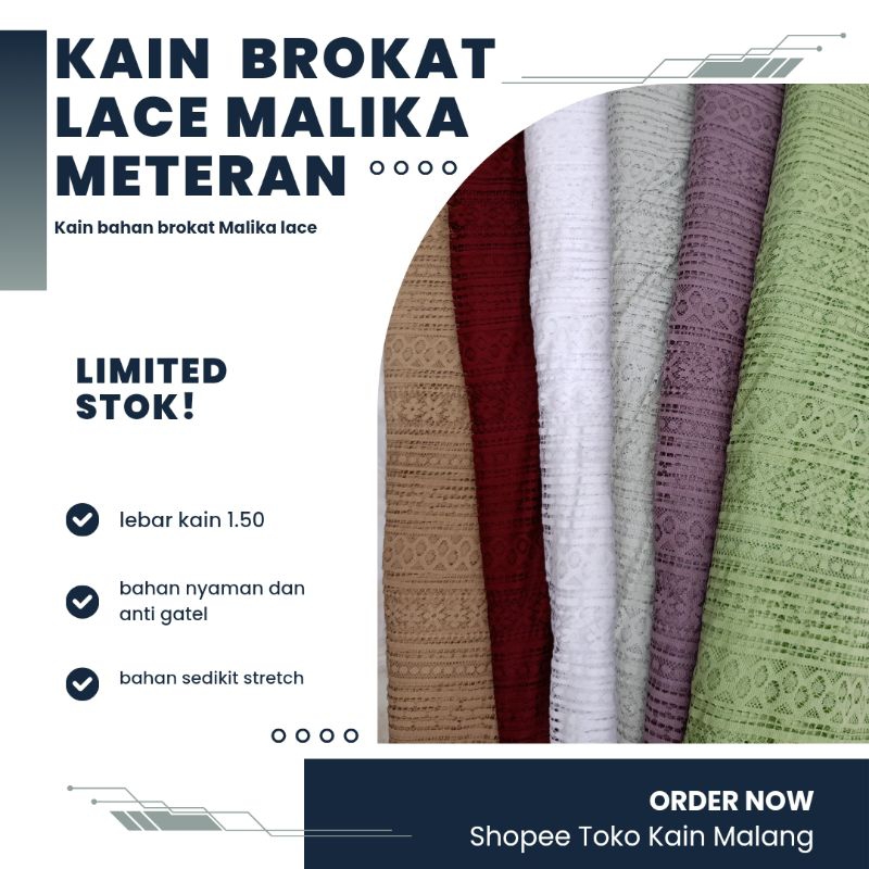 KAIN BROKAT | KAIN BRUKAT LACE/BAHAN BROKAT LACE MALIKA METERAN (HARGA PER 1 METER)