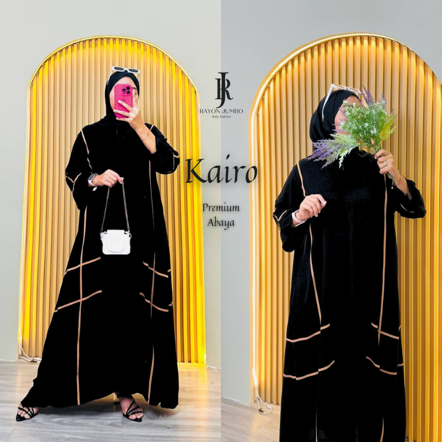 Kairo Abaya Jumbo LD 130 Rayon Premium Resleting Depan - Abaya Simple Elegan Kondangan Pengajian