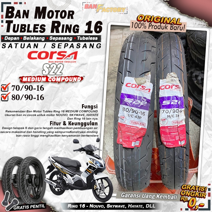 Ban Motor Nouvo Corsa S22 Ring 16 Tubles Ban Motor Tubeless Nouvo Skywave Hayate Ring 16 Tubles