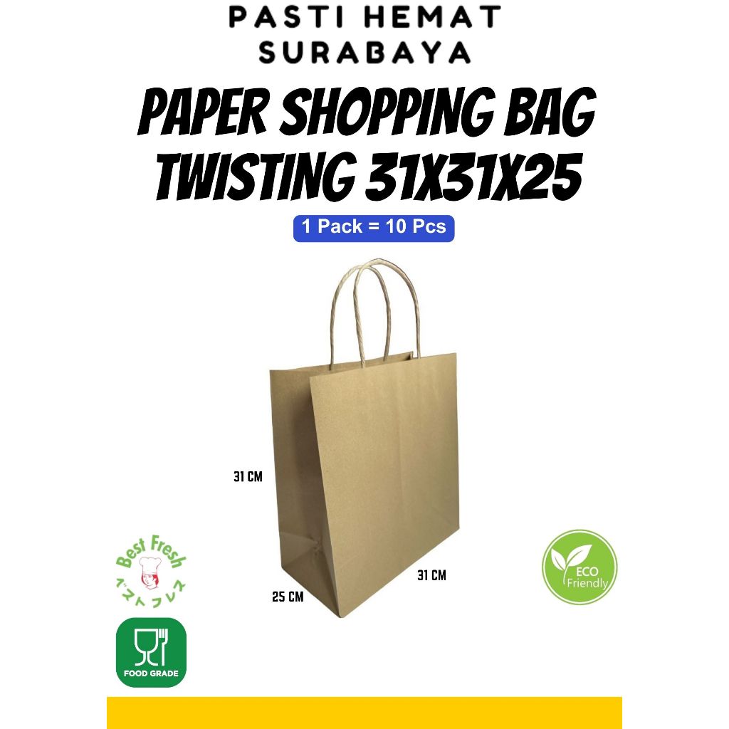 

Paper Bag Shopping SQUARE BT TWIST 31x31x25 | Tas Shopping Paper | paper Shopping Bag