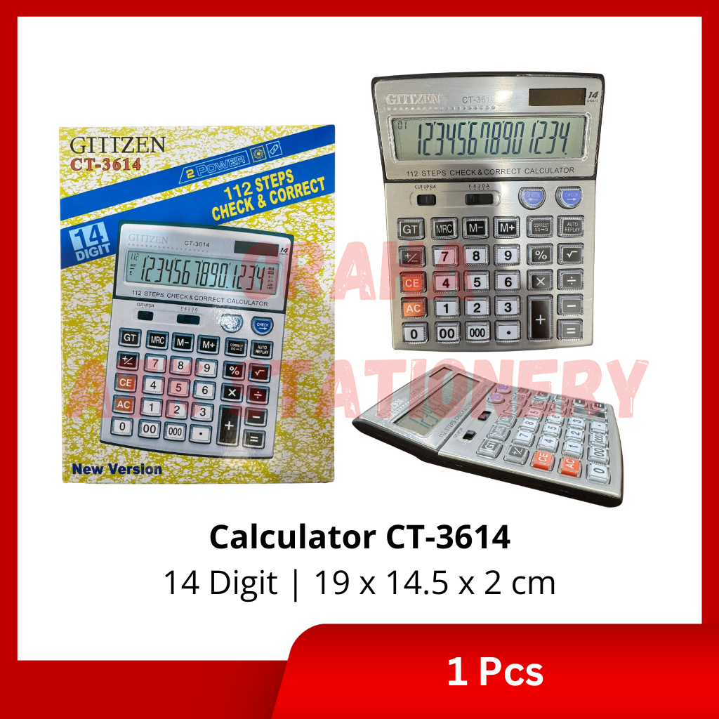 

[1 Pcs] Calculator 14 Digit CT-3614 / Kalkulator 14 Digit CT-3614 Check & Correct