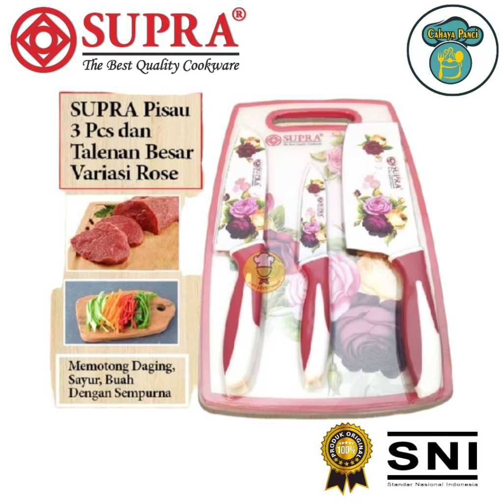 Pisau Set Keramik Talenan SUPRA / Pisau daging, buah, sayu, Pisau souvenir, pisau dapur motif bunga,