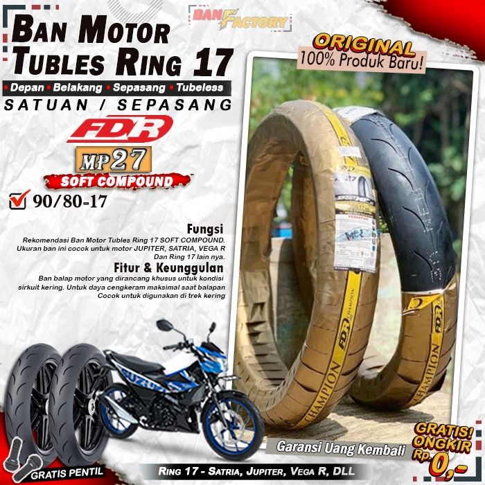 Ban Motor Bebek FDR MP27 Ring 17 Tubles Ban Motor Tubeless Supra Satria Vixion Ring 17 Tubles