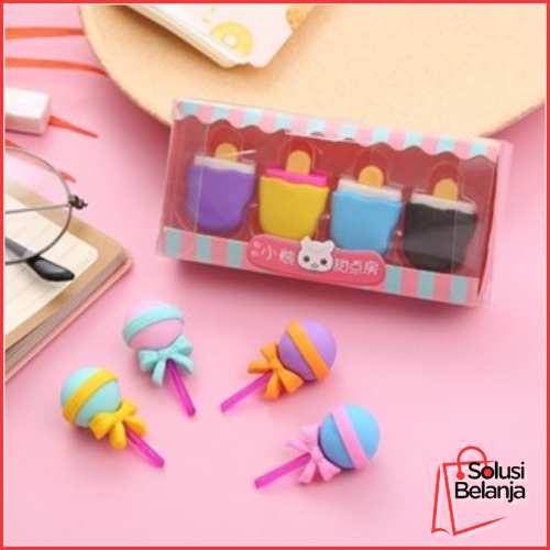 

HL0618 Penghapus Pensil Set 4IN1 Motif Lolipop / Alat Tulis Penghapus Lucu Isi 4pcs Karakter Donat Eraser Ice Cream Import Y1751